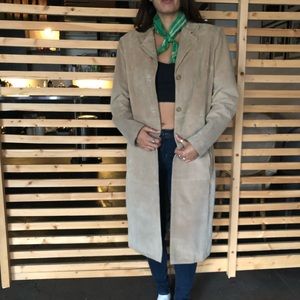 Vintage Suede Coat Full Length Beige